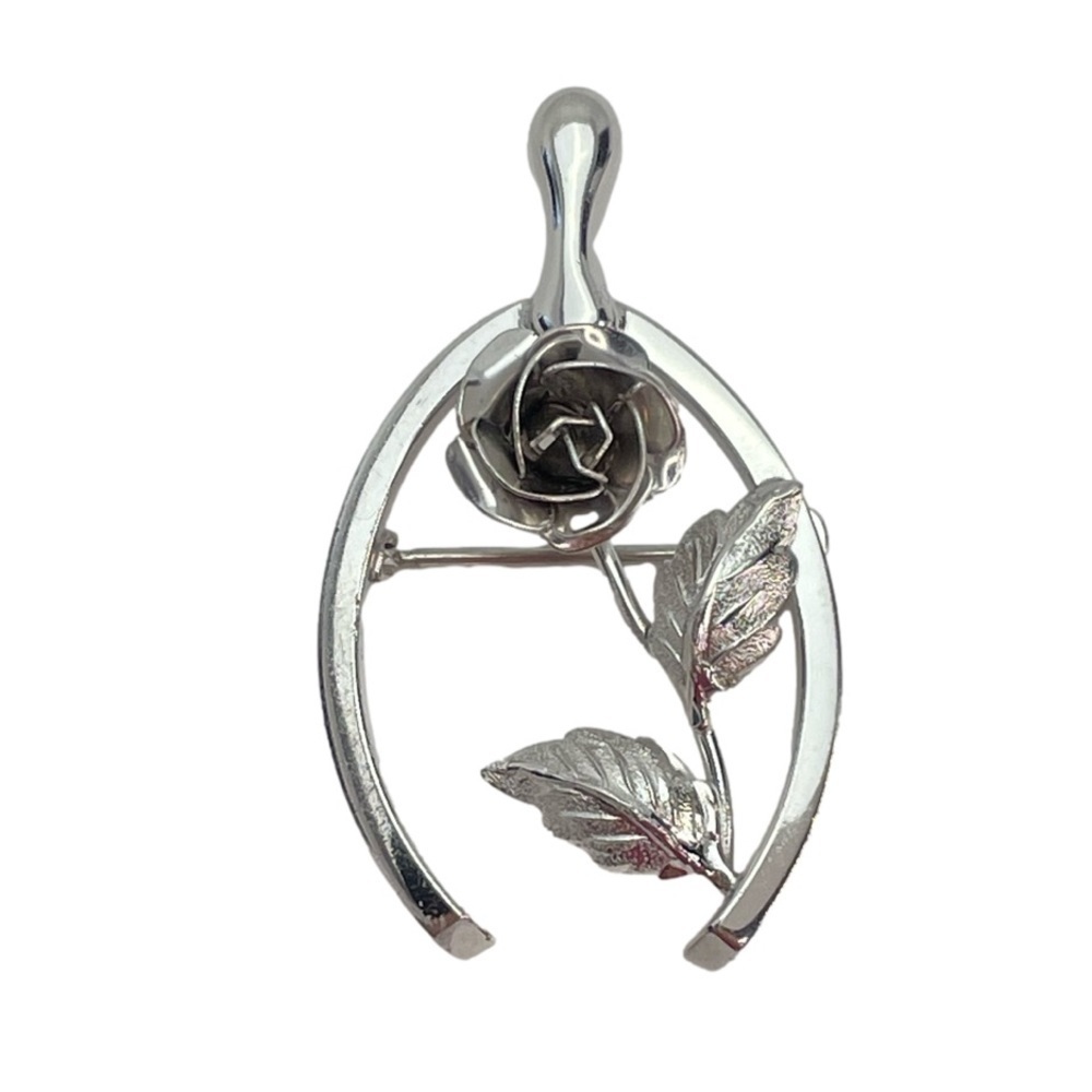 VINTAGE Sterling Silver Wishbone Rose Brooch